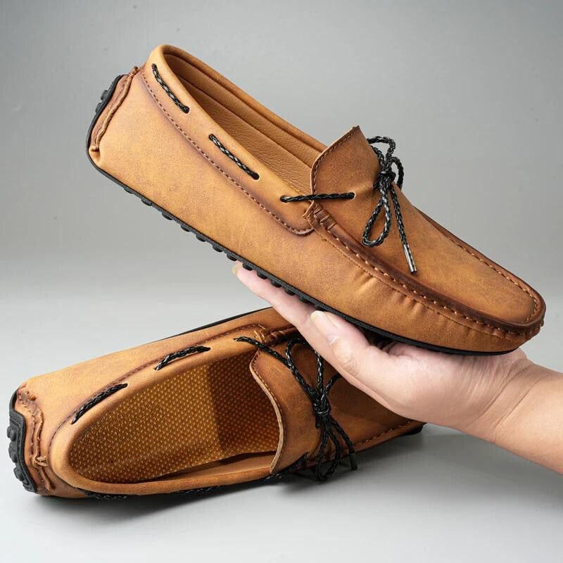 Men’s Slip-On Driving Loafers with Almond Toe, Front Lace Detail, and Rubber Grip Sole