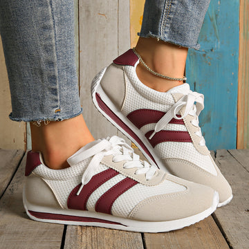 Women's Casual Sneakers – Lace-Up Low Top Mesh Upper with Stripe Panel