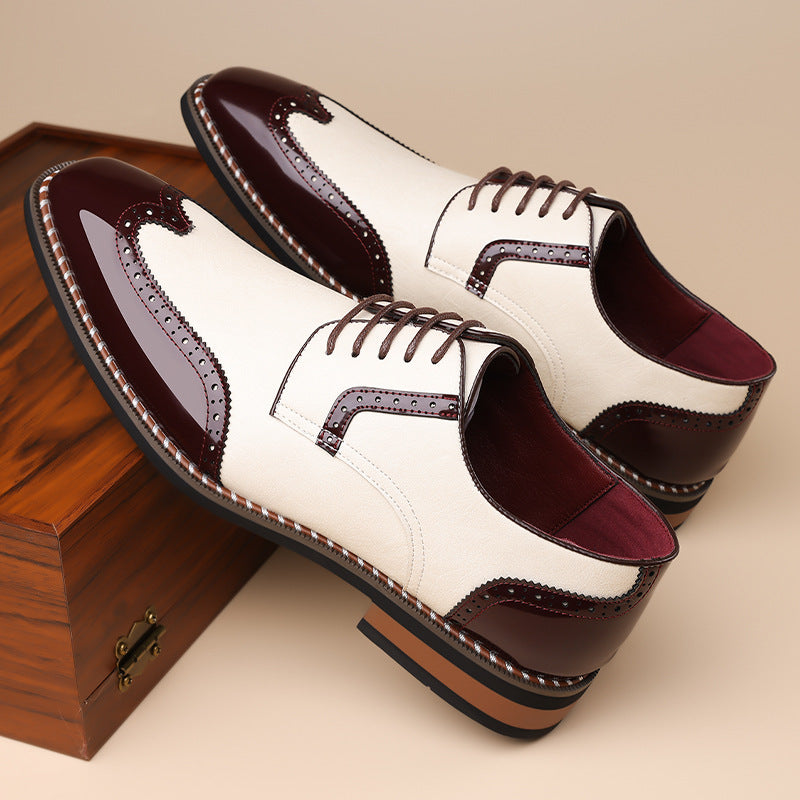 Men's Two-Tone Brogue Derby Dress Shoes - Lace-Up Low Heel
