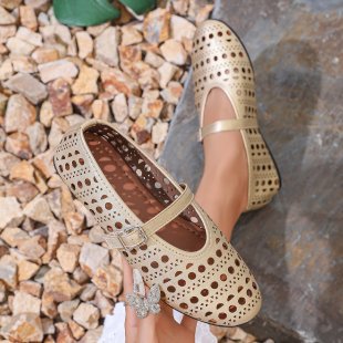 Women's Ballet Flats – Round Toe Cutout Upper with Mary Jane Buckle Strap and Flat Sole