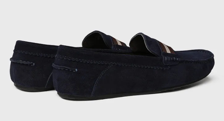 Men's Slip-On Penny Loafers - Suede - Striped Strap Detail