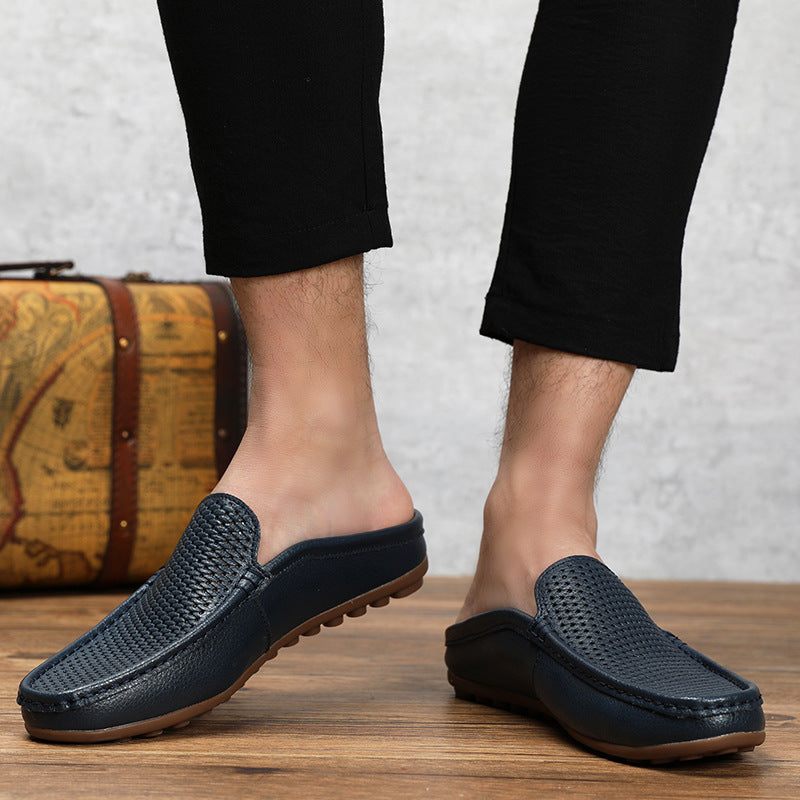 Men's Slip On Loafers Mule – Open Back Half Shoe with Perforated Upper