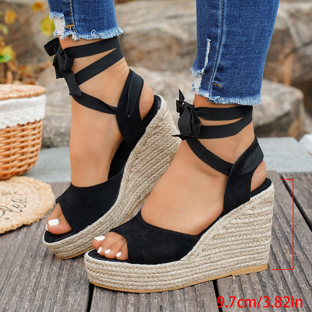 Women's Strappy Espadrille Wedge Sandals – Open Toe Ankle Lace-Up Tie