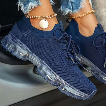 Women's Platform Sneakers – Round Toe Lace-Up Knit with Air Bubble Sole