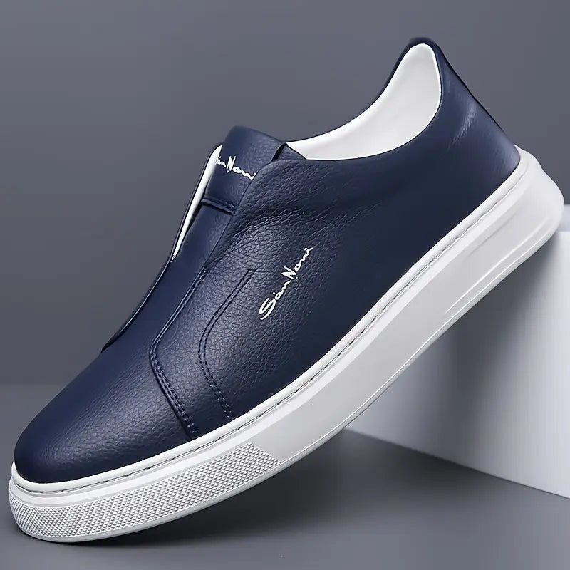 Men's Slip-On Round Toe Leather Sneakers - Low Top
