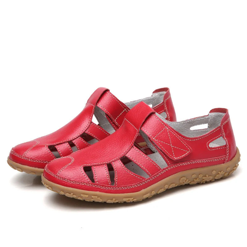 Women's Fisherman Sandals - Hook Loop Closure - Cut-out Design