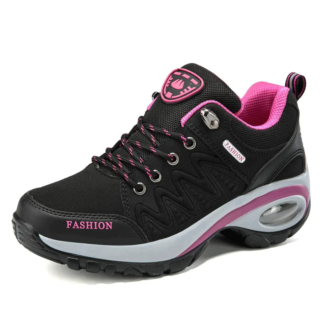 Women's Lace-Up Platform Sneakers with Leather Upper and Air Cushion Sole