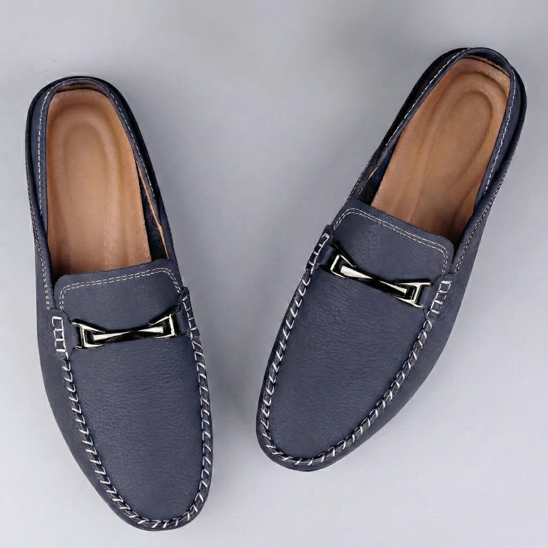 Men’s Slip-On Loafers with Rounded Toe and Stitched Detailing