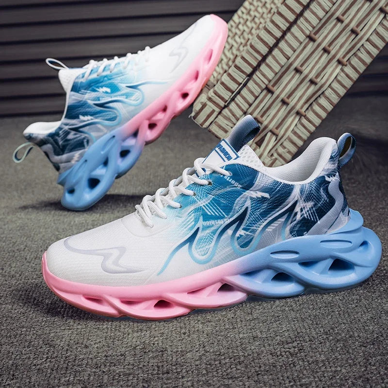 Men's Low Top Sneakers - Lace-Up Mesh Upper - Blade Sole Unit