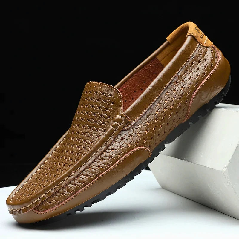 Men’s Slip-On Loafers with Woven Upper and Rounded Toe