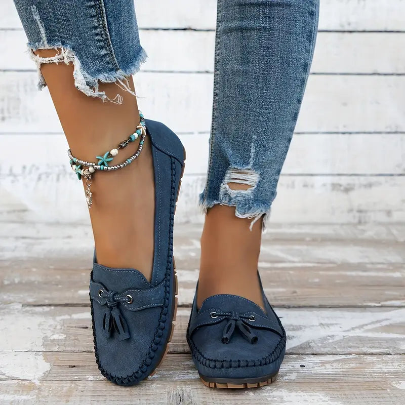 Women’s Slip On Loafers with Bow Detail and Rounded Toe