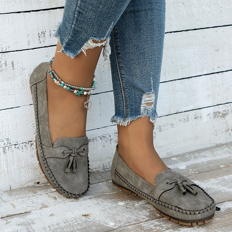 Women’s Slip On Loafers with Bow Detail and Rounded Toe