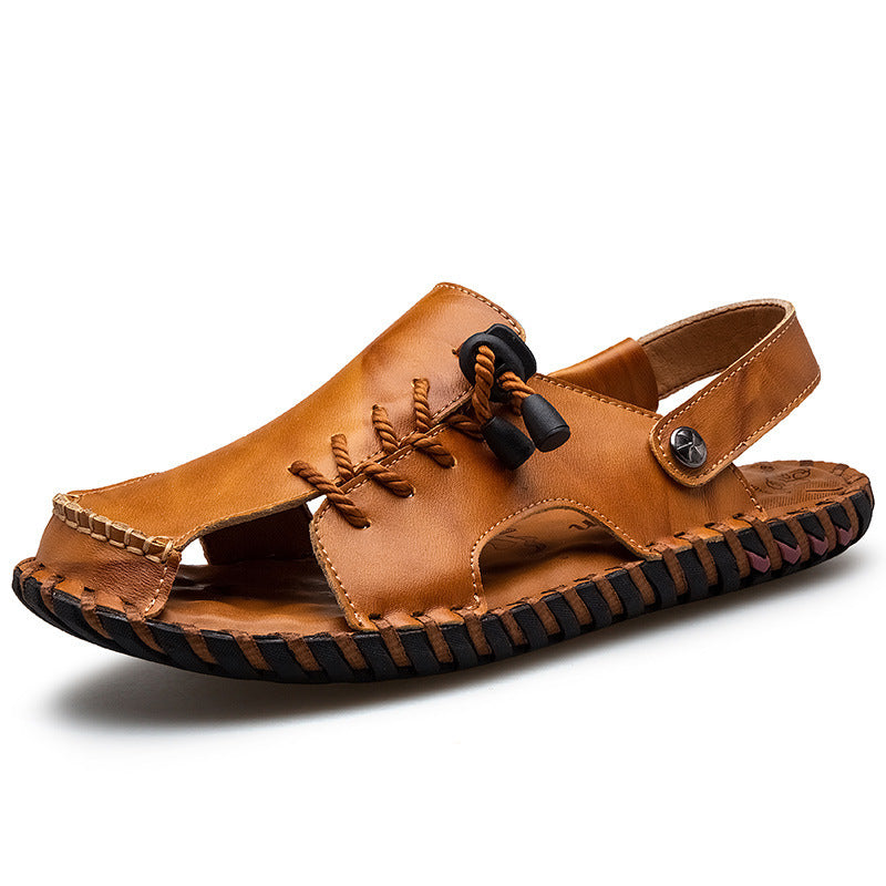 Men's Closed Toe Sandals with Rope Toggle and Whipstitch Detail
