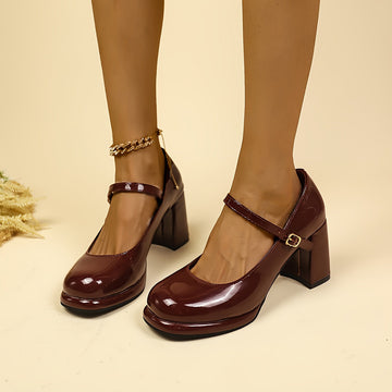 Women's Mary Jane Block Heels - Round Toe - Ankle Strap - Buckle