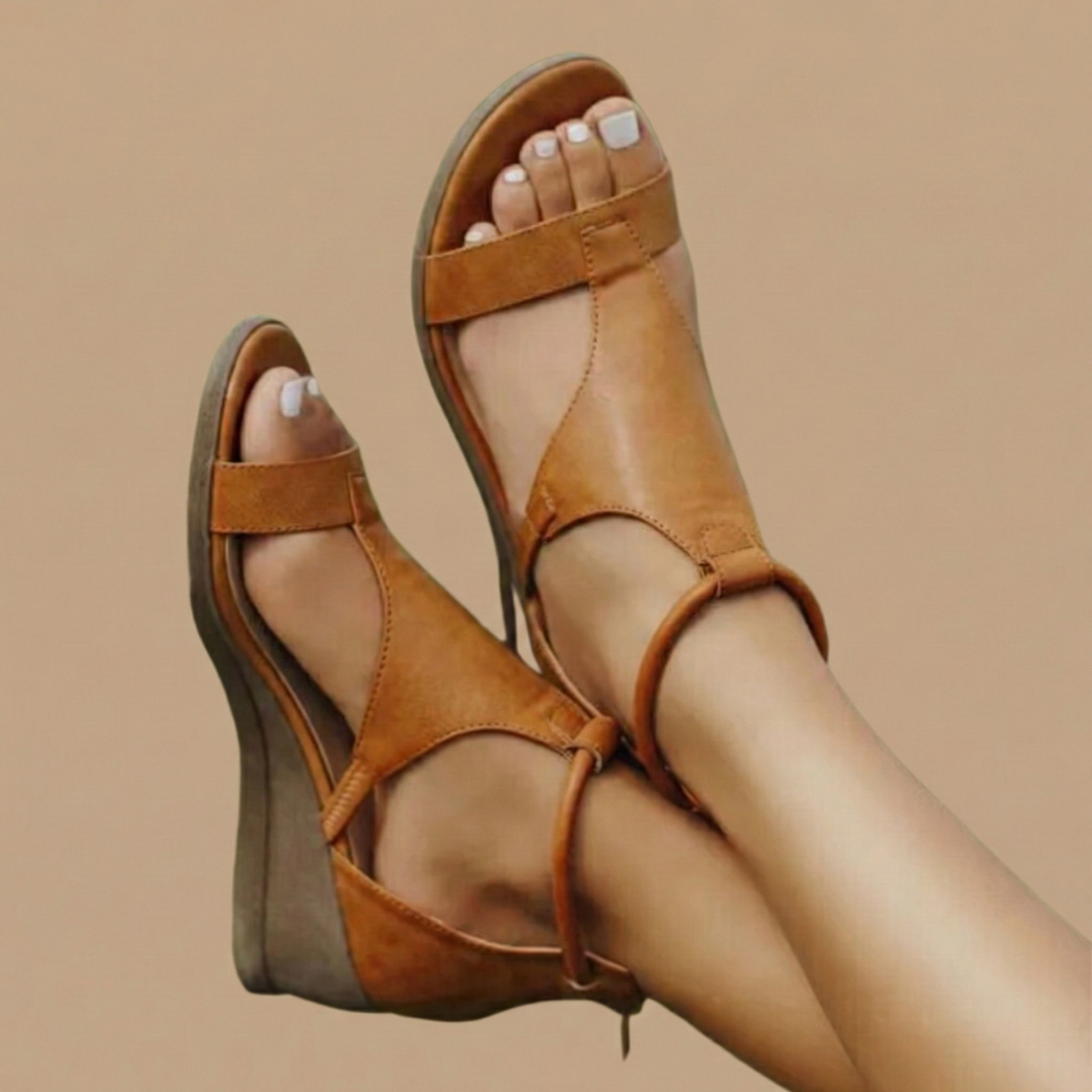 Women’s Open-Toe Sandals with Ankle Strap and Wedge Sole