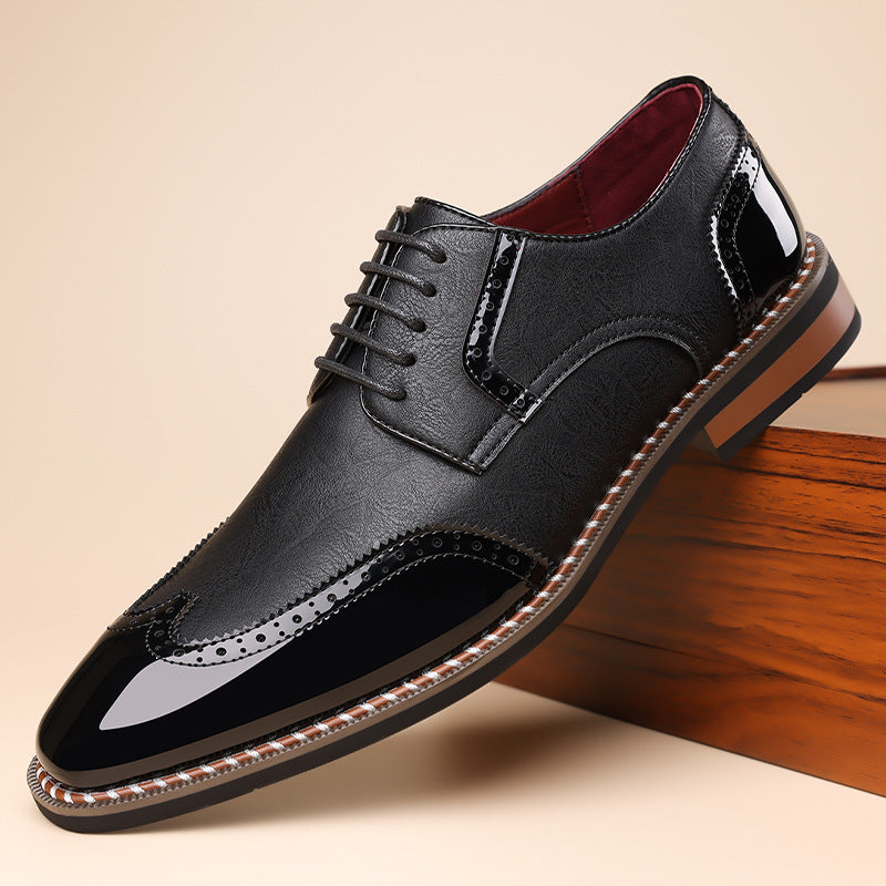 Men's Two-Tone Brogue Derby Dress Shoes - Lace-Up Low Heel