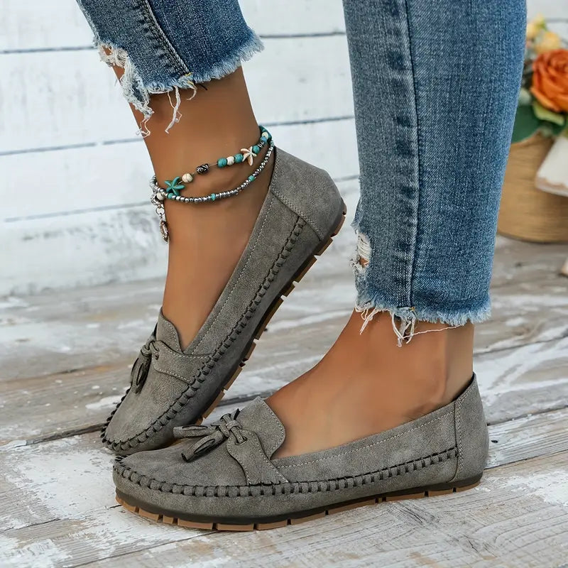 Women’s Slip On Loafers with Bow Detail and Rounded Toe