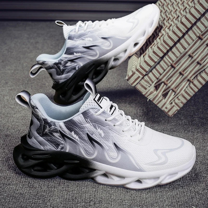 Men's Low Top Sneakers - Lace-Up Mesh Upper - Blade Sole Unit