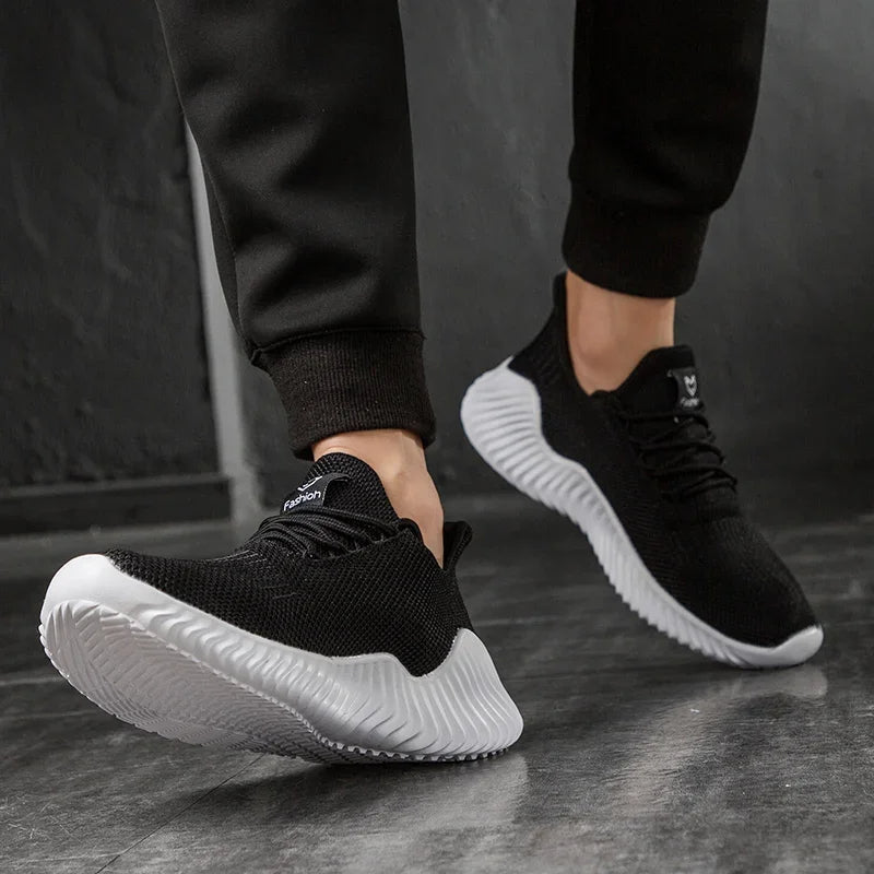Men's Low Top Sneakers - Knit Upper - Lace-Up - Ridged Rubber Sole