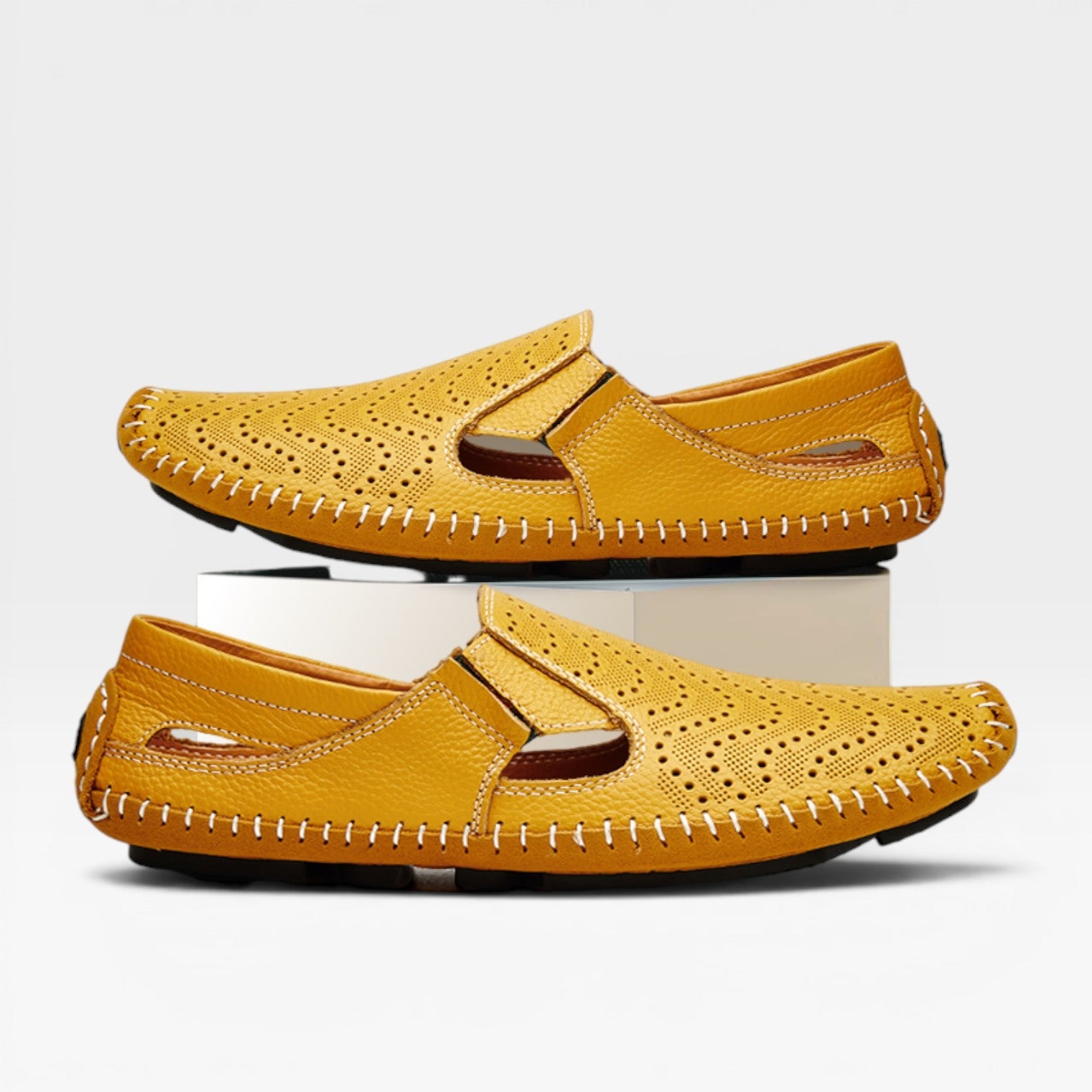 Men's Loafers Perforated Leather Slip-On Moccasin Driving Shoe