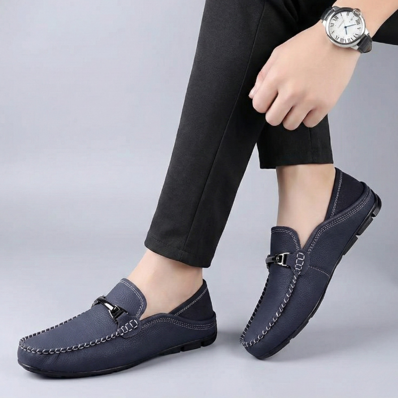 Men’s Slip-On Loafers with Rounded Toe and Stitched Detailing