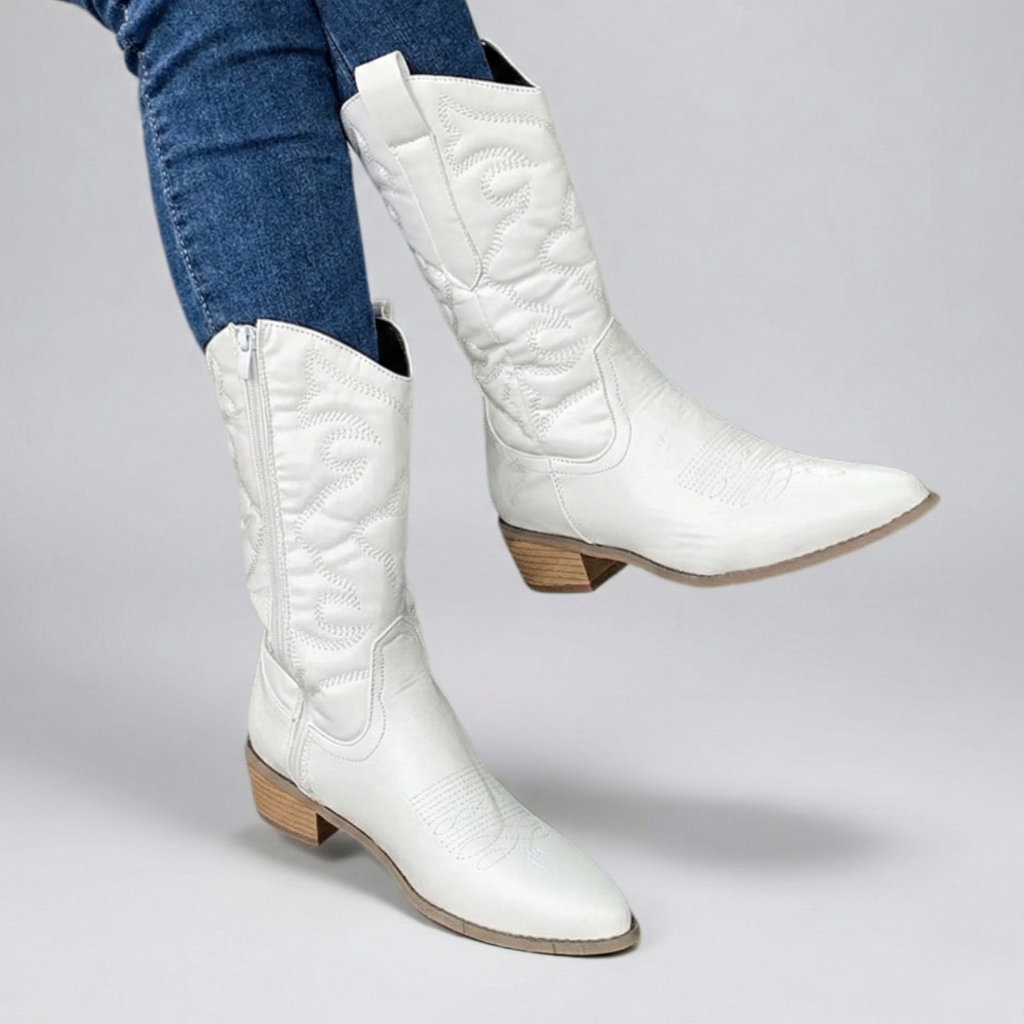 Women’s Metallic Western Cowboy Boots with Mid-Calf Shaft