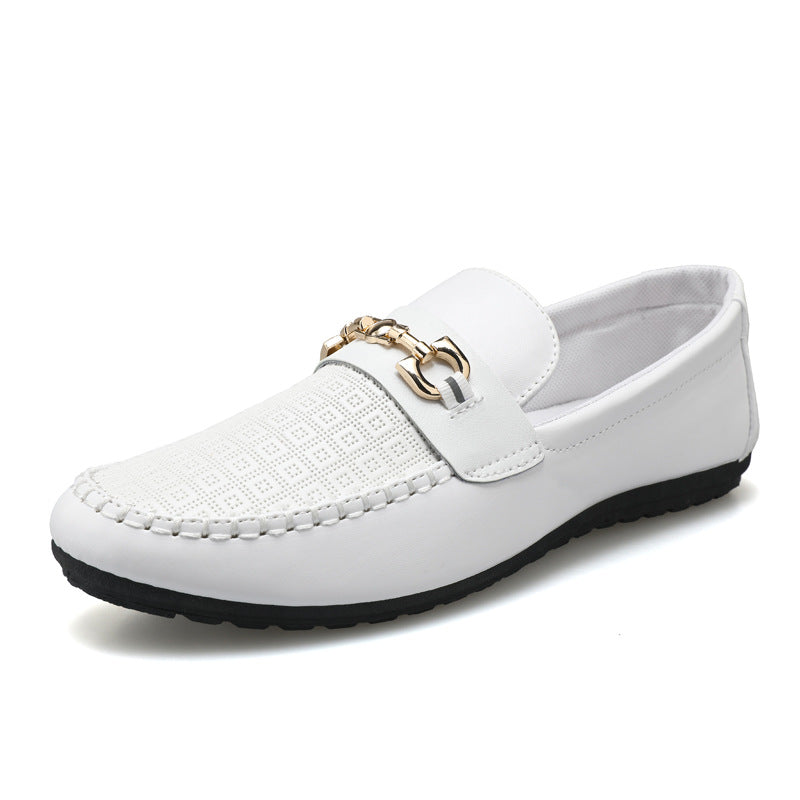 Men's Slip-On Loafers with Metal Horsebit Bar and Round Toe