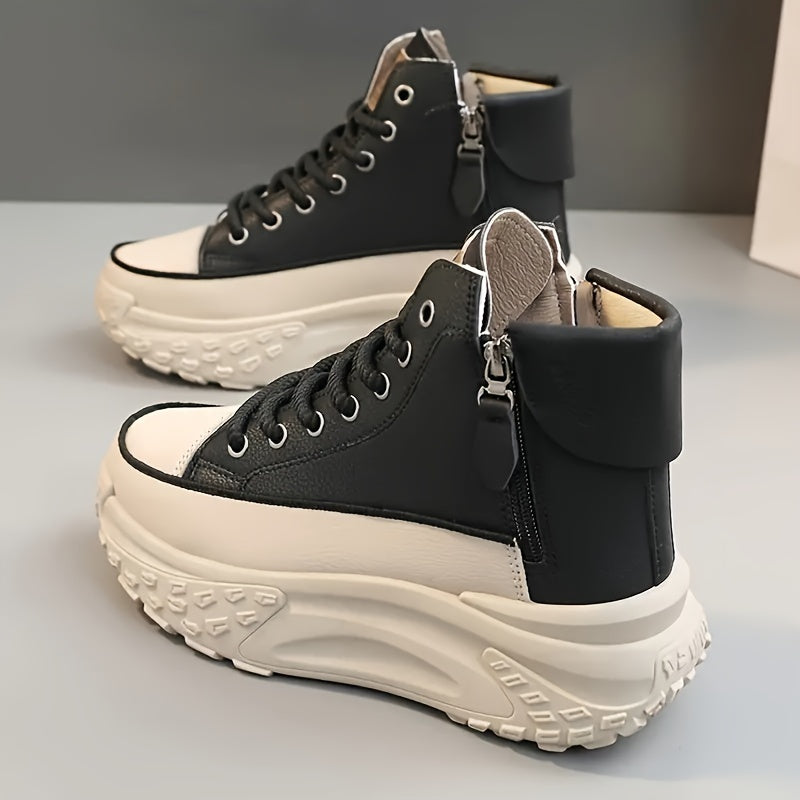 Women’s Rounded Toe High-Top Platform Sneakers with Lace-Up Closure and Side Zip