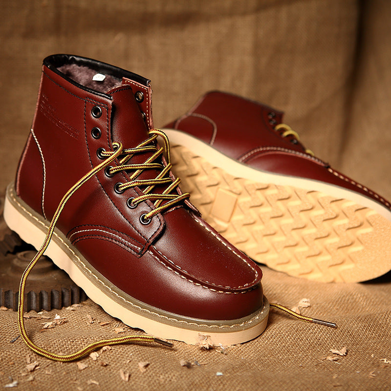 Men's Leather Derby Boots – Moc Toe Lace-Up Ankle Boot with Contrast Welt Sole