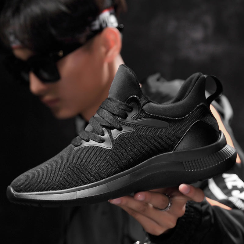 Men's Rounded Toe Knit Sneakers with Lace-Up Closure and Rubber Sole