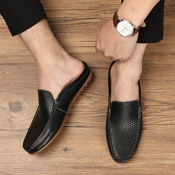 Men's Slip On Loafers Mule – Open Back Half Shoe with Perforated Upper