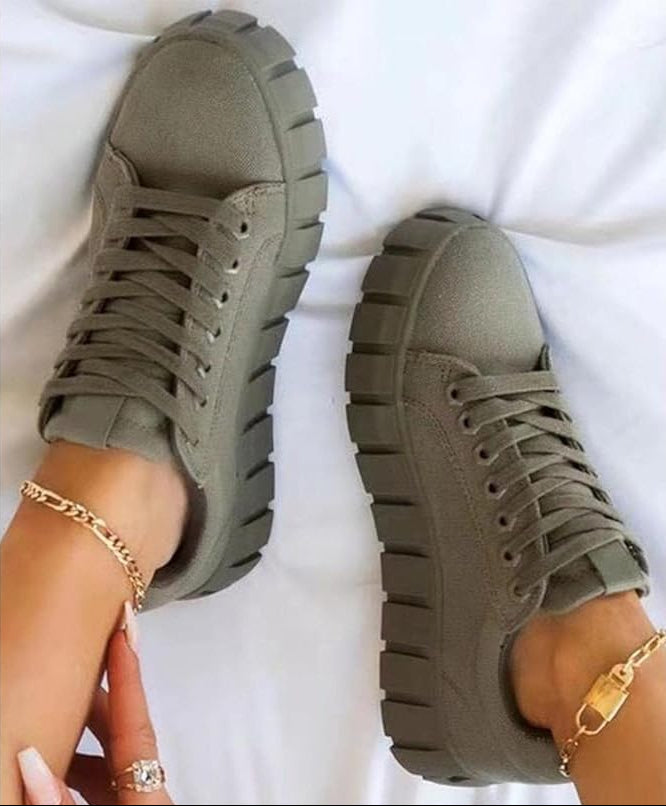 Women's Platform Sneakers - Low-Top Lace-Up Canvas Shoes