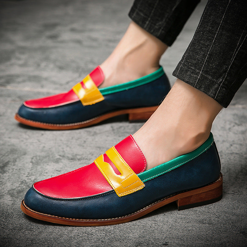 Men's Slip-On Penny Loafers with Rounded Toe and Low Block Heel