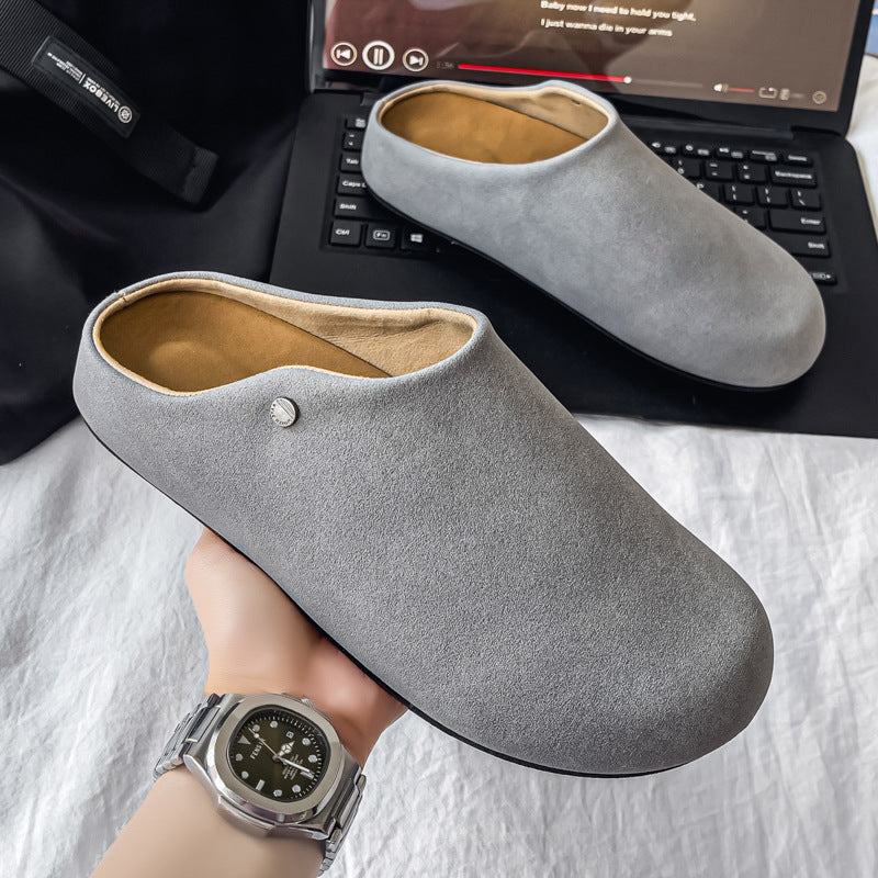 Men's Slip On Mule Loafers – Round Toe Closed Front Suede with Open Heel