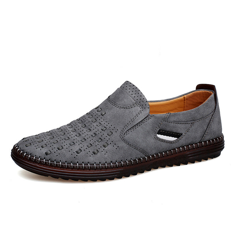 Men's Slip-On Loafers with Perforated Upper and Round Toe