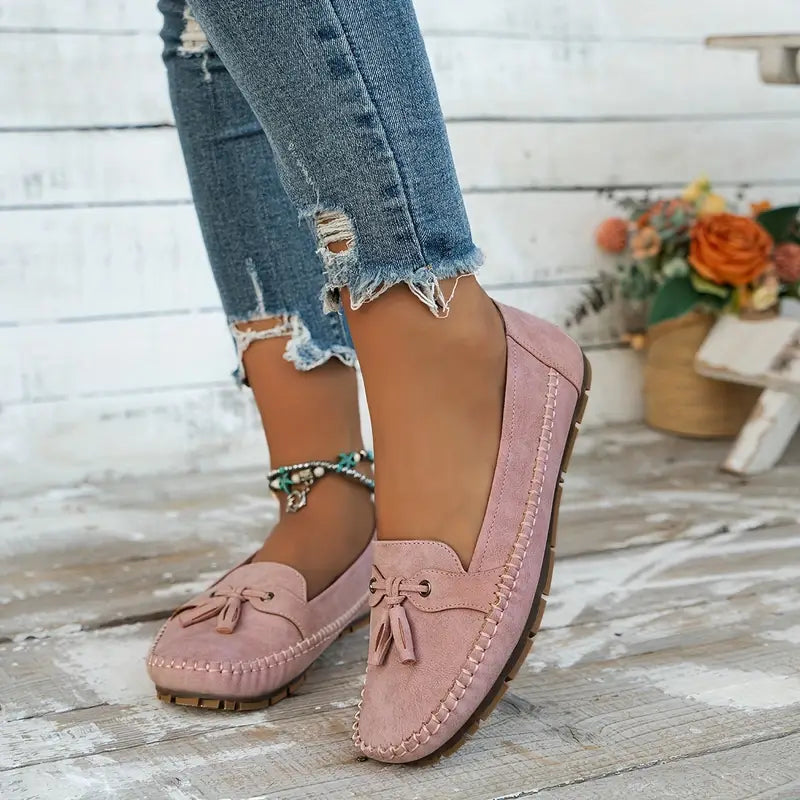 Women’s Slip On Loafers with Bow Detail and Rounded Toe