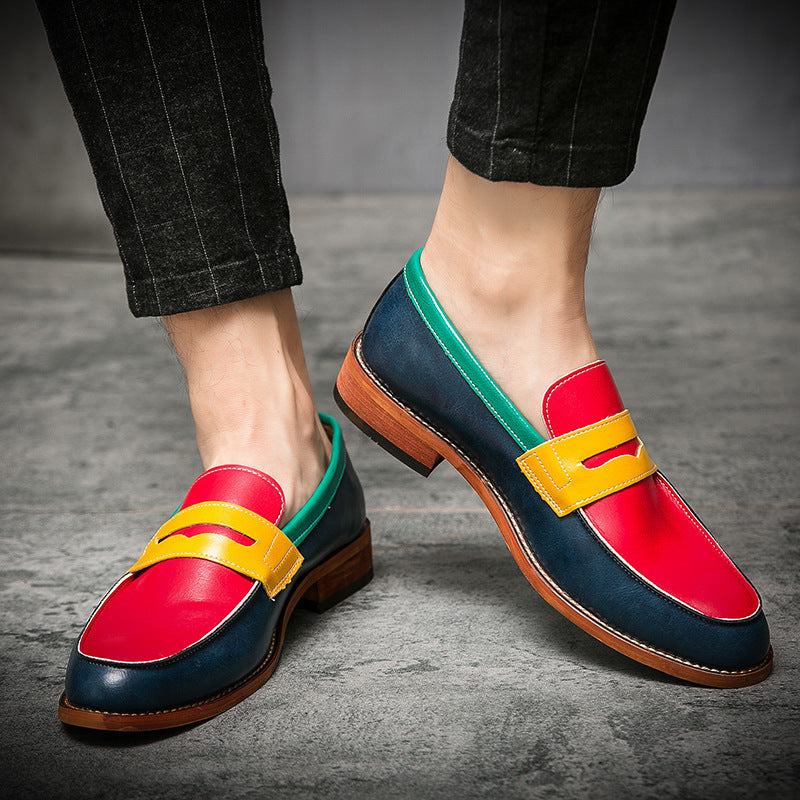 Men's Slip-On Penny Loafers with Rounded Toe and Low Block Heel