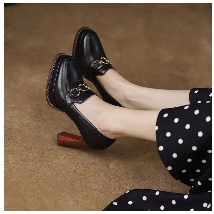 Women’s Square Toe Loafer Pumps with Block Heel and Slip-On Design