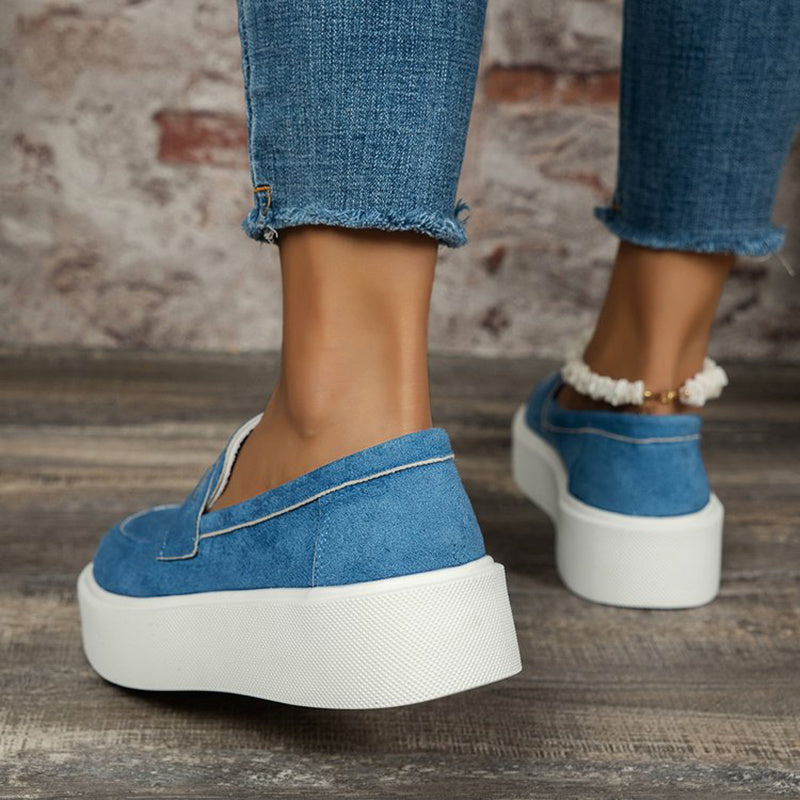 Women's Canvas Slip-On Platform Penny Loafers - Round Toe
