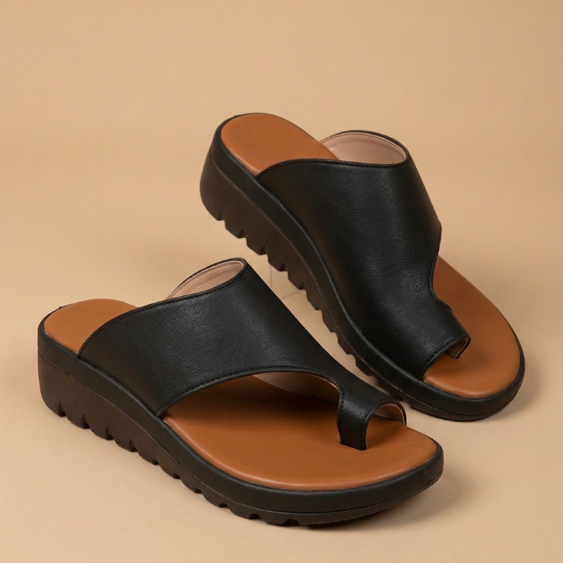 Women’s Open-Toe Slip-On Sandals with Wide Strap and Flat Sole