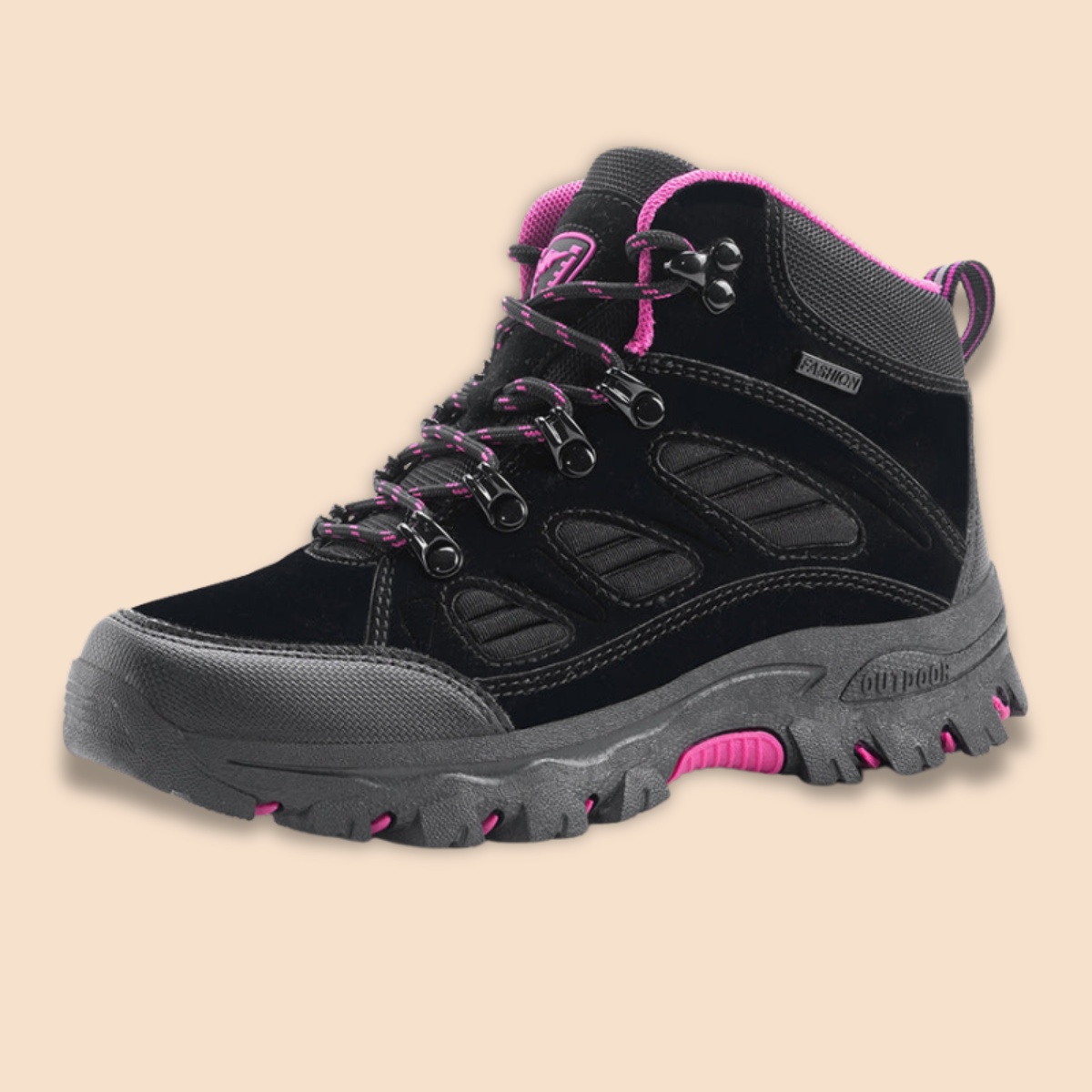 Women’s Lace-Up Mid-Top Hiking Shoes with Rounded Toe and Textured Sole