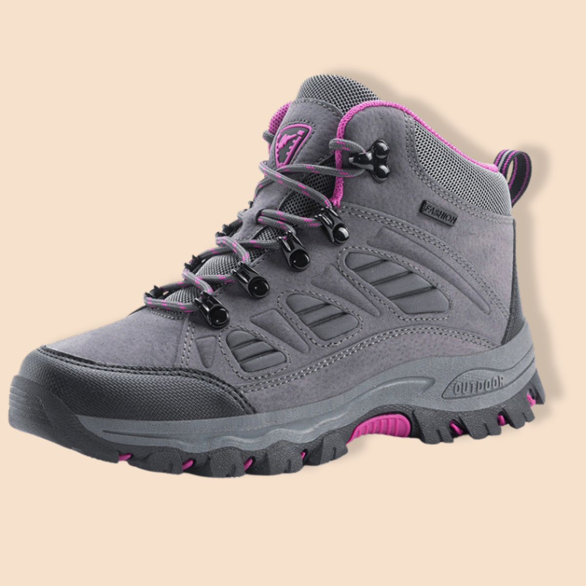 Women’s Lace-Up Mid-Top Hiking Shoes with Rounded Toe and Textured Sole