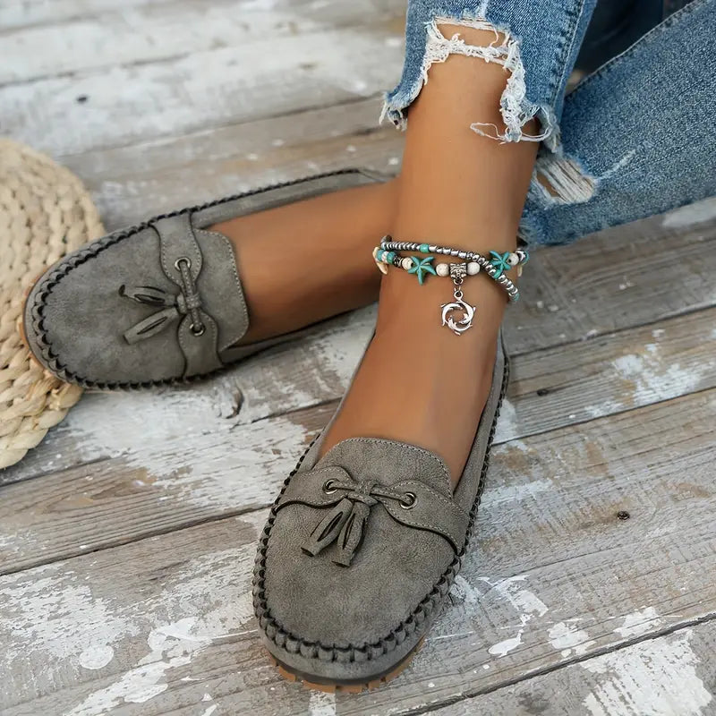 Women’s Slip On Loafers with Bow Detail and Rounded Toe