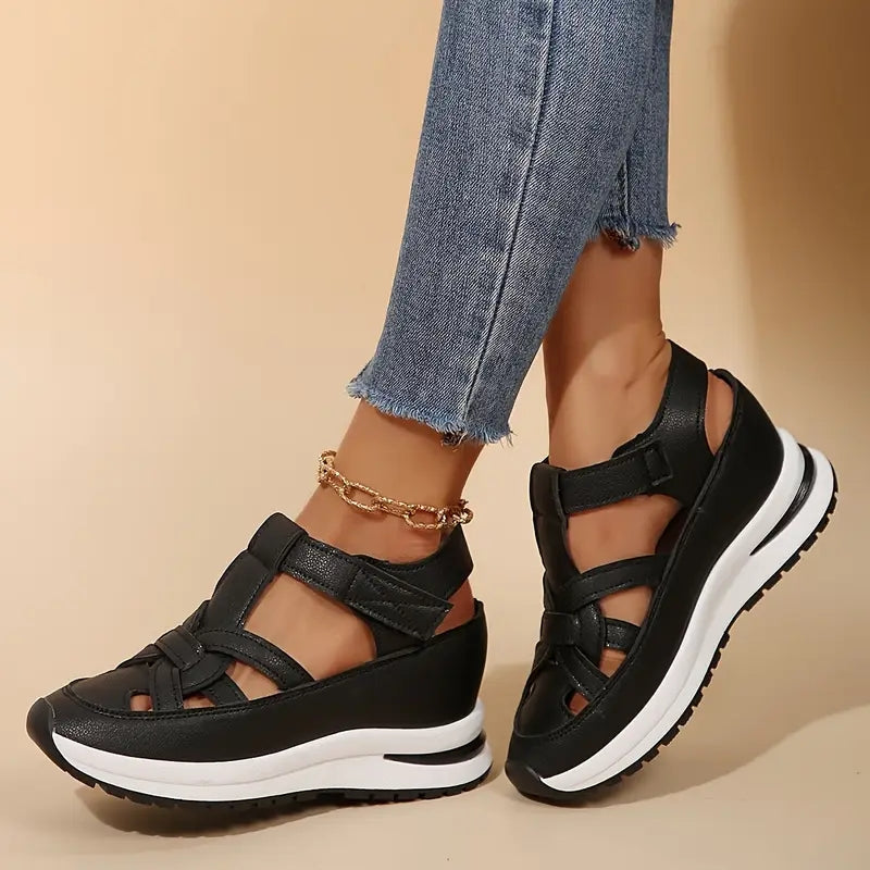 Women’s Comfortable Platform Sandals with Adjustable Straps and Closed Toe