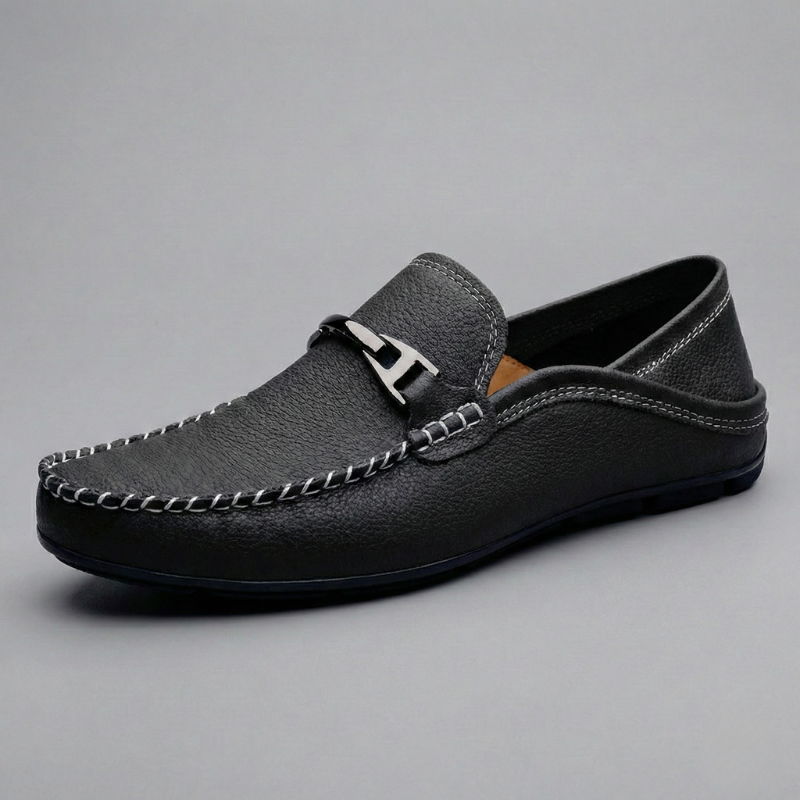 Men’s Slip-On Loafers with Rounded Toe and Stitched Detailing