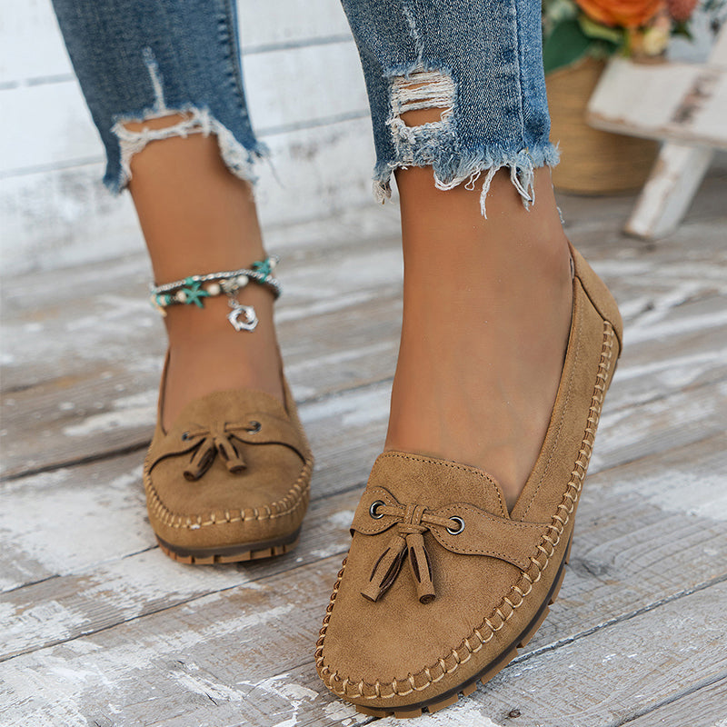 Women’s Slip On Loafers with Bow Detail and Rounded Toe