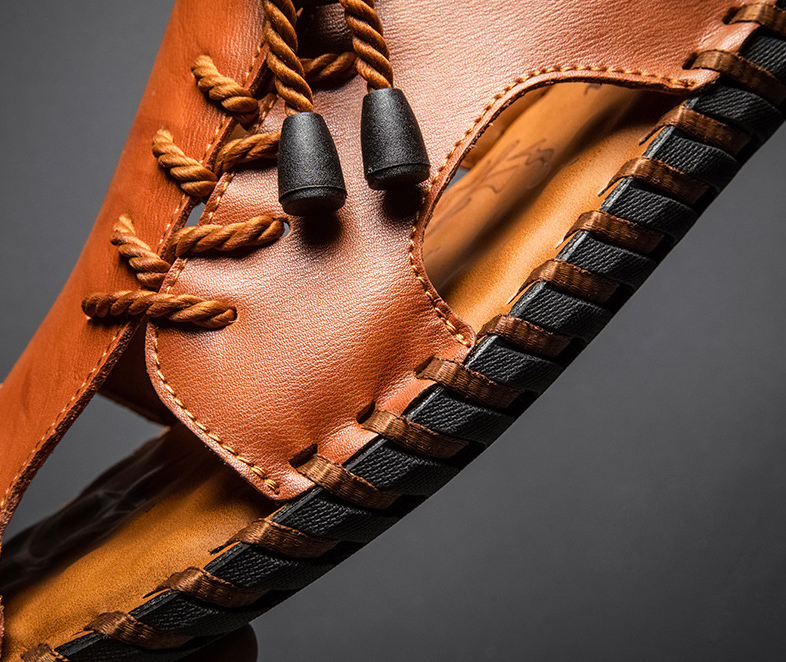 Men's Closed Toe Sandals with Rope Toggle and Whipstitch Detail