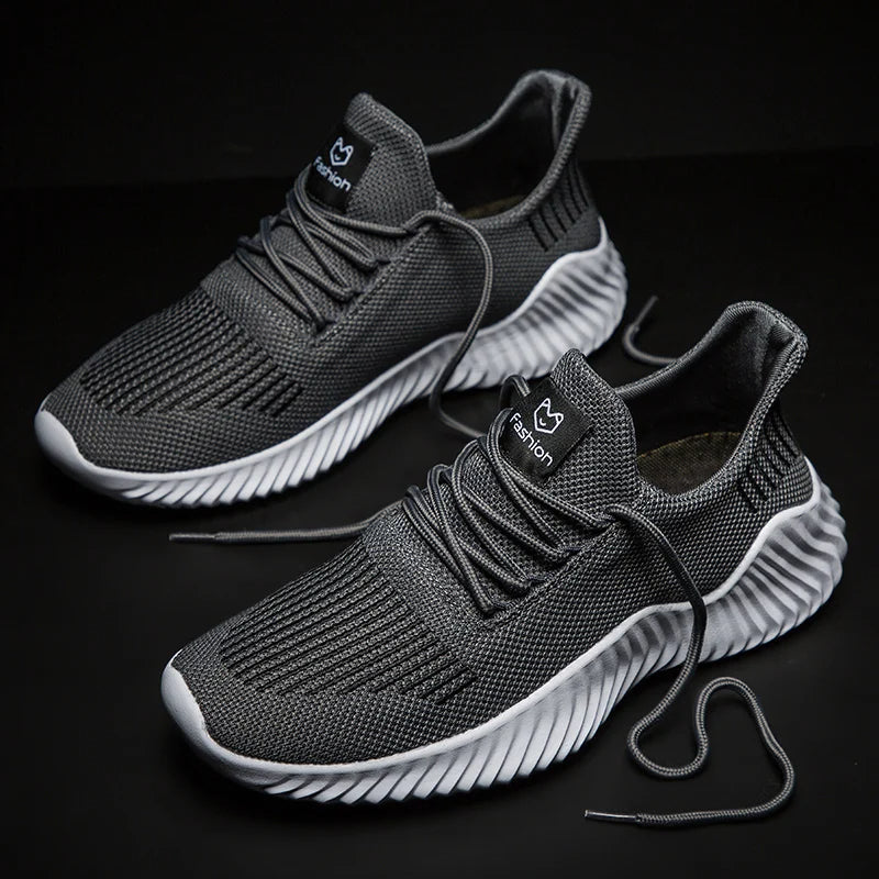 Men's Low Top Sneakers - Knit Upper - Lace-Up - Ridged Rubber Sole
