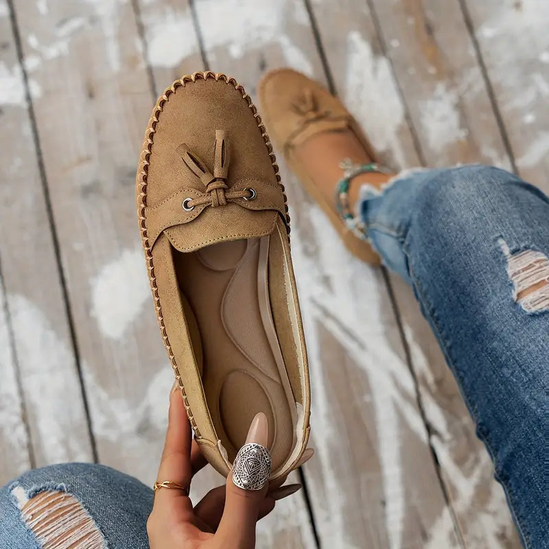 Women’s Slip On Loafers with Bow Detail and Rounded Toe