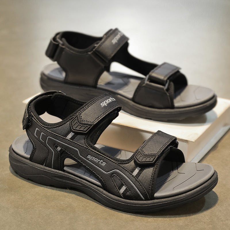 Men's Open Toe Sport Sandals with Hook-and-Loop Straps and Rubber Sole